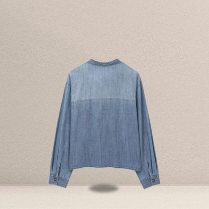 Blusa Jeans de Manga Longa com Decote V – Elegância Descontraída em Denim