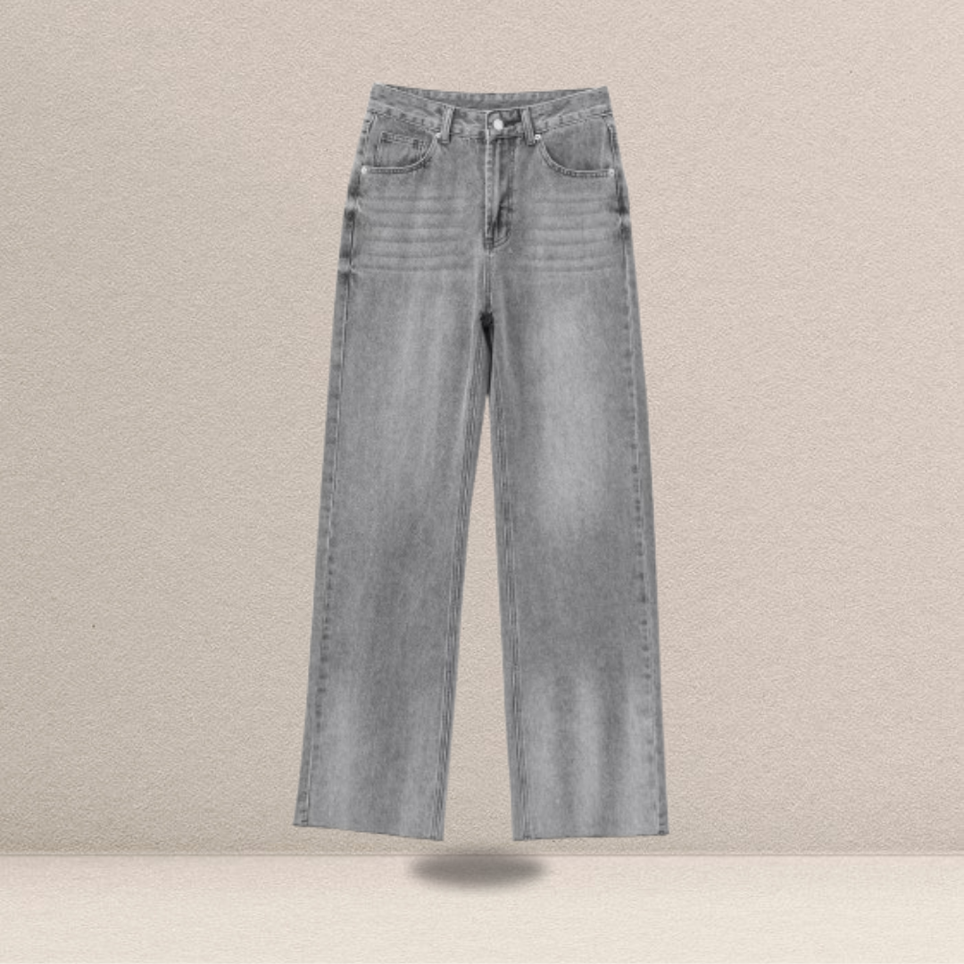 Jeans Retrô de Cor Sólida – Elegância Minimalista com Toque Vintage