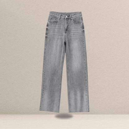 Jeans Retrô de Cor Sólida – Elegância Minimalista com Toque Vintage