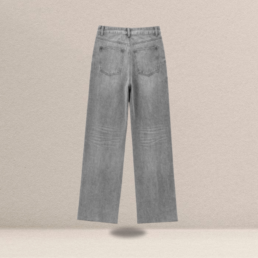 Jeans Retrô de Cor Sólida – Elegância Minimalista com Toque Vintage